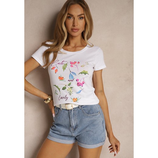 Biały T-shirt z Bawełny Zdobiony Nadrukiem Zarinel ze sklepu renee.pl w kategorii Bluzki damskie - zdjęcie 183572522