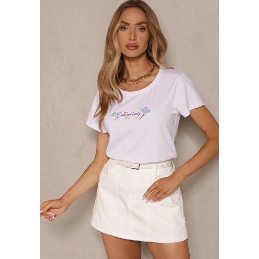 Biały T-shirt z Bawełny z Nadrukiem Zarive ze sklepu renee.pl w kategorii Bluzki damskie - zdjęcie 183572532