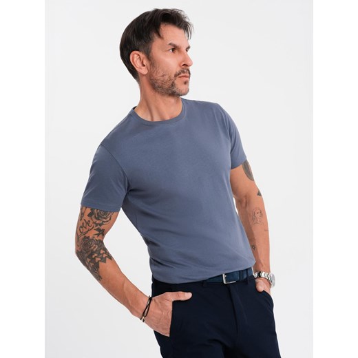 T-shirt męski klasyczny bawełniany BASIC - niebieski denim V7 OM-TSBS-0236 ze sklepu ombre w kategorii T-shirty męskie - zdjęcie 183575012