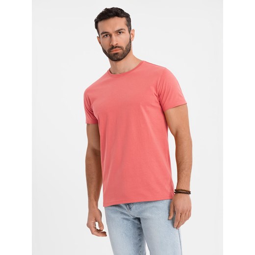 T-shirt męski klasyczny bawełniany BASIC - koralowy V17 OM-TSBS-0236 ze sklepu ombre w kategorii T-shirty męskie - zdjęcie 183575024