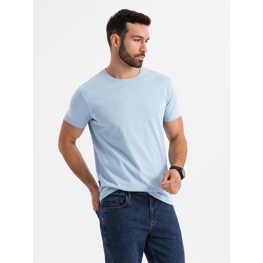 T-shirt męski klasyczny bawełniany BASIC - jasnoniebieski V19 OM-TSBS-0236 ze sklepu ombre w kategorii T-shirty męskie - zdjęcie 183575203