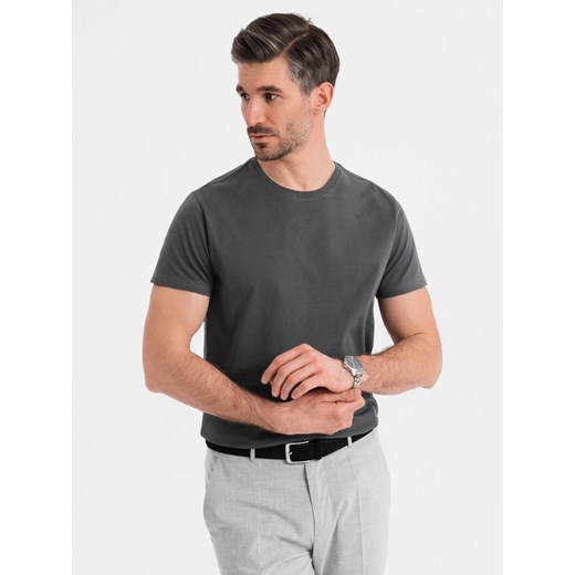 Męski klasyczny bawełniany T-shirt BASIC - grafitowy V15 OM-TSBS-0236 ze sklepu ombre w kategorii T-shirty męskie - zdjęcie 183575223
