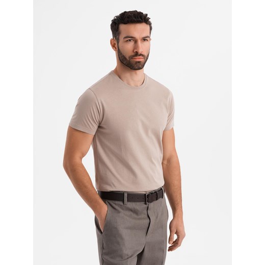 Klasyczny T-shirt męski bawełniany BASIC - piaskowy V11 OM-TSBS-0236 ze sklepu ombre w kategorii T-shirty męskie - zdjęcie 183575260