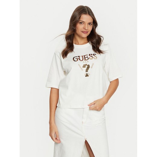 Guess T-Shirt V4YI06 I3Z14 Écru Boxy Fit ze sklepu MODIVO w kategorii Bluzki damskie - zdjęcie 183578342