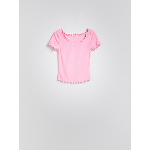 Reserved - Bluzka z ozdobnym wykończeniem - jasnopomarańczowy Reserved L Reserved