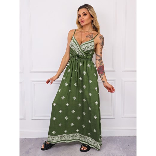 SUKIENKA MAXI WE WZORY- ZIELONA ze sklepu olika.com.pl w kategorii Sukienki - zdjęcie 183583593