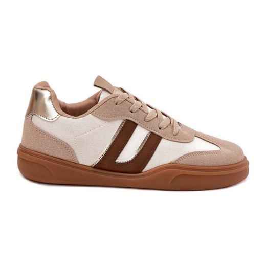 Sneakersy Damskie Z Eko Zamszu Beżowe beżowy ze sklepu ButyModne.pl w kategorii Buty sportowe damskie - zdjęcie 183589322