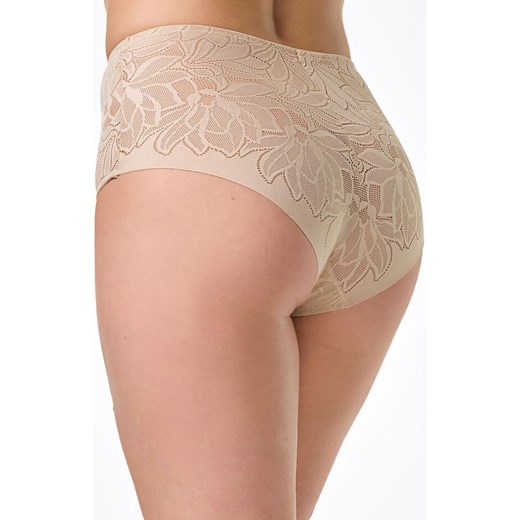 Figi damskie z elastycznej żakardowej mikrofibry wysoki stan beżowe Lisa Spiman, Kolor beżowy, Rozmiar S, SPIMAN ze sklepu Intymna w kategorii Majtki damskie - zdjęcie 183592422