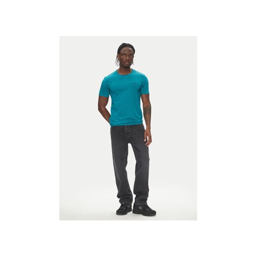 Niebieski t-shirt męski Emporio Armani casual z krótkim rękawem