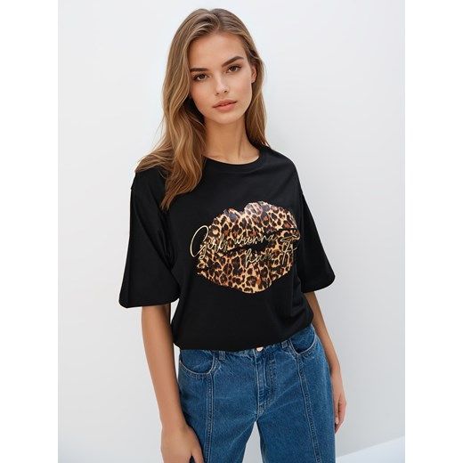 Mohito - T-shirt z nadrukiem z przodu - czarny ze sklepu Mohito w kategorii Bluzki damskie - zdjęcie 183595171