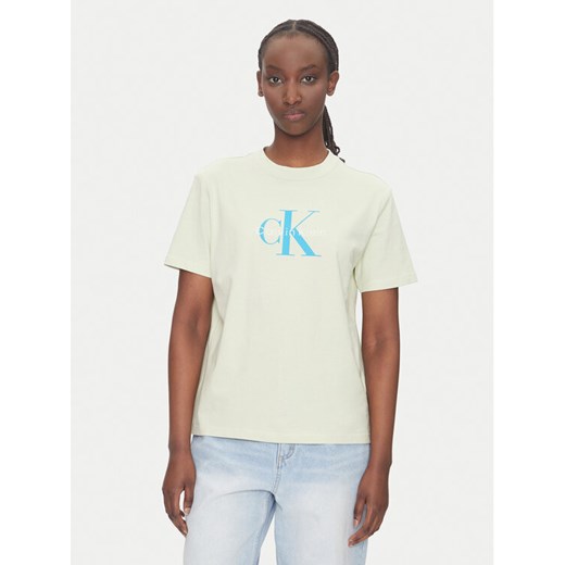 Calvin Klein Jeans T-Shirt Hero LV047B865G Beżowy Regular Fit ze sklepu MODIVO w kategorii Bluzki damskie - zdjęcie 183597524