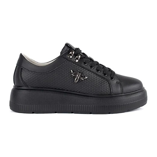 Skórzane czarne sneakersy na platformie białe ze sklepu ButyModne.pl w kategorii Buty sportowe damskie - zdjęcie 183597864