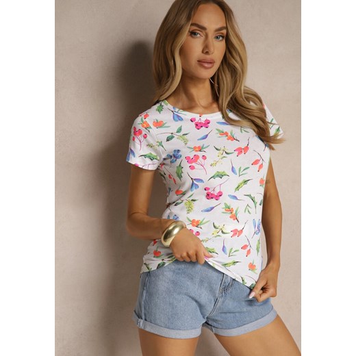 Biały T-shirt z Bawełny Zdobiony Nadrukiem Zarinela ze sklepu renee.pl w kategorii Bluzki damskie - zdjęcie 183599404