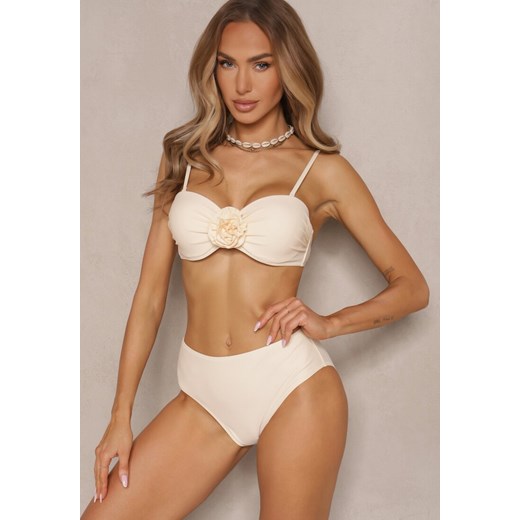 Beżowe Bikini Majtki Figi Biustonosz Ozdobione Kwiatem 3D Tenionea ze sklepu renee.pl w kategorii Stroje kąpielowe - zdjęcie 183600063
