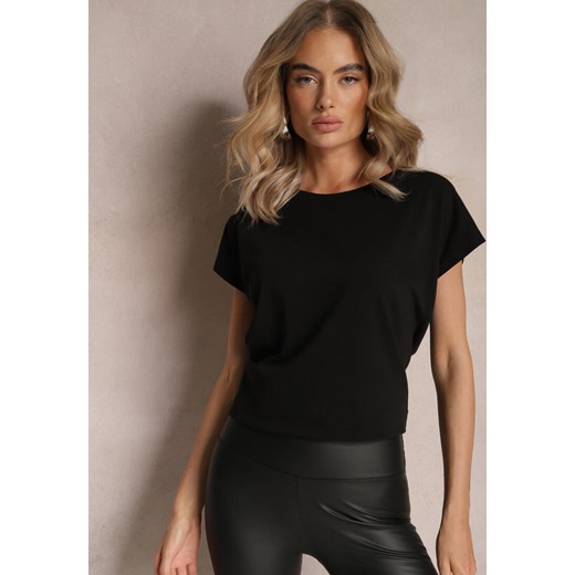 Czarny T-shirt z Krótkim Rękawem Bawełniany Telarosa ze sklepu renee.pl w kategorii Bluzki damskie - zdjęcie 183601024