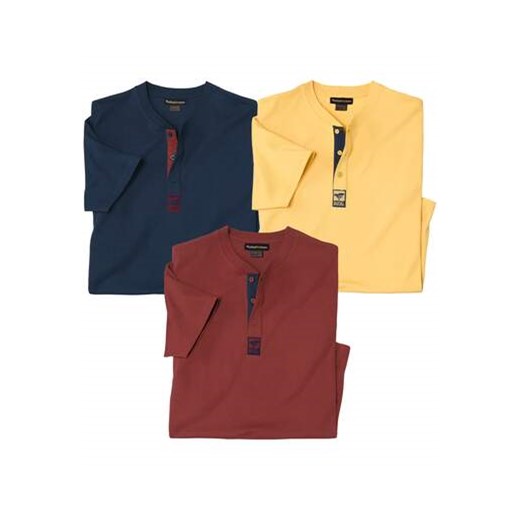 Zestaw 3 koszulek z fantazyjnym, zapinanym dekoltem ze sklepu Atlas For Men w kategorii T-shirty męskie - zdjęcie 183604951