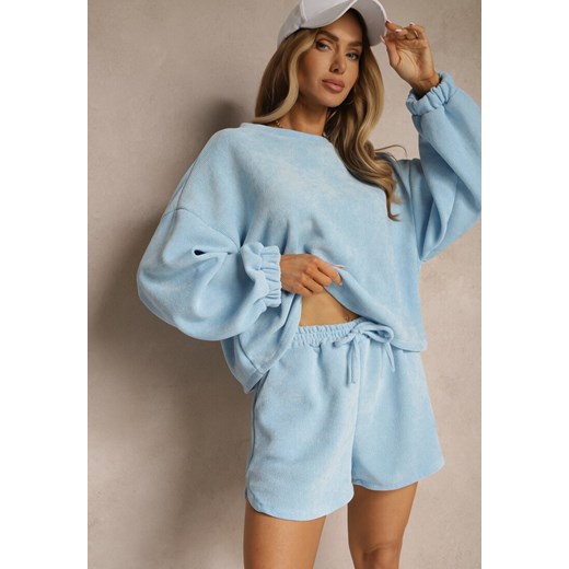 Niebieski Basicowy Komplet Szorty i Bluza Novirissa ze sklepu renee.pl w kategorii Komplety i garnitury damskie - zdjęcie 183606343