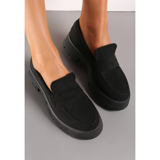 Czarne Mokasyny na Grubej Podeszwie Samil ze sklepu born2be.pl w kategorii Mokasyny damskie - zdjęcie 183609094