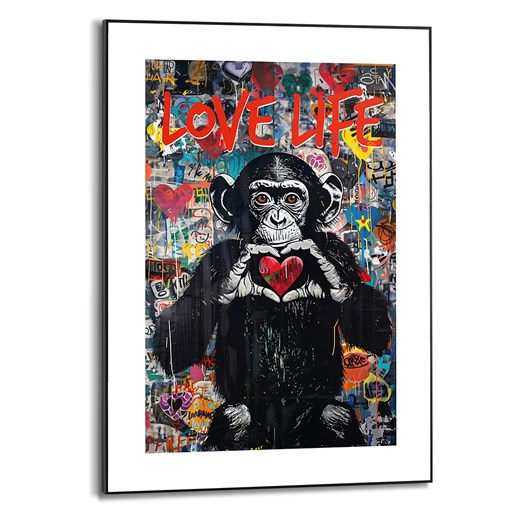 Orangewallz Druk artystyczny &quot;Love Life Monkey&quot; w ramce - 50 x 70 cm ze sklepu Limango Polska w kategorii Obrazy - zdjęcie 183609610