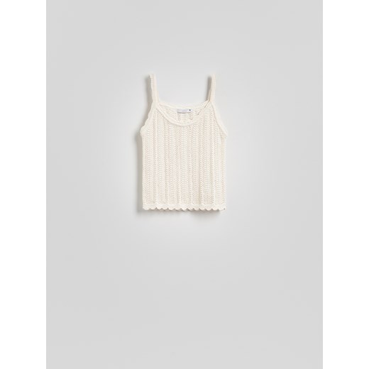 Reserved - Dzianinowy top na ramiączkach - kremowy Reserved S Reserved