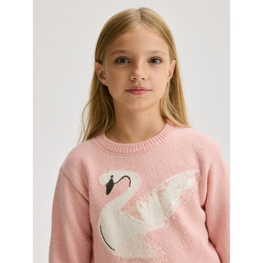 Reserved - Sweter z cekinową aplikacją - różowy ze sklepu Reserved w kategorii Swetry dziewczęce - zdjęcie 183617093