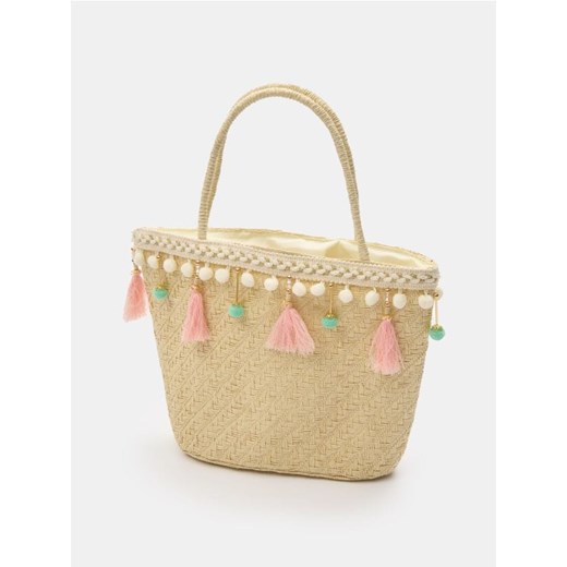 Sinsay - Torebka z ozdobnymi pomponami i chwostami - kremowy Sinsay One Size Sinsay