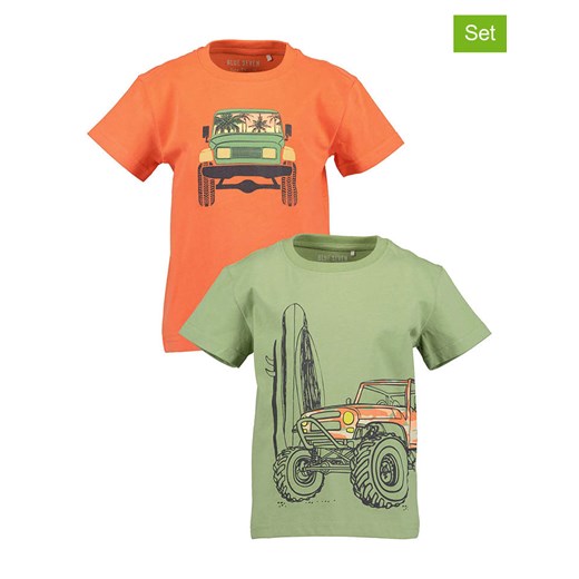 Blue Seven Koszulki (2 szt.) w kolorze pomarańczowym i oliwkowym ze sklepu Limango Polska w kategorii T-shirty chłopięce - zdjęcie 183624360