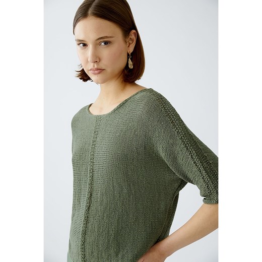 Sweter damski zielony z poliamidu z okrągłym dekoltem casualowy 