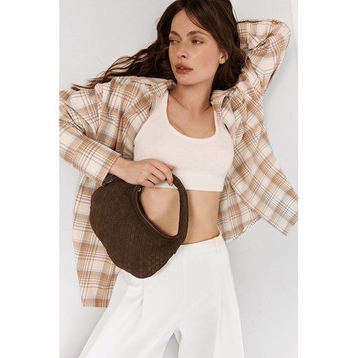 Estro: Mała brązowa torebka damska do ręki z weluru naturalnego ze sklepu Estro w kategorii Torby Shopper bag - zdjęcie 183626930
