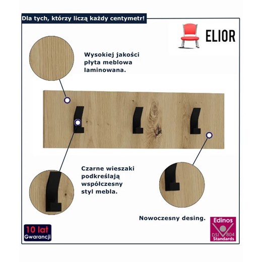 Wieszak minimalistyczny na ubrania dąb artisan Tukky 7X Elior One Size Edinos.pl