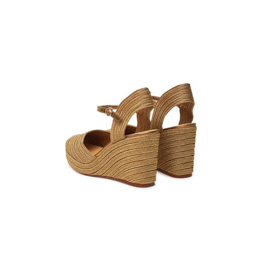 Espadryle damskie Castañer eleganckie brązowe z klamrą z tkaniny na koturnie na lato