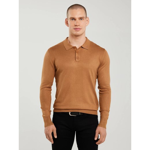 Sweter męski z kołnierzykiem polo brązowy Bradson 802 ze sklepu Big Star w kategorii Swetry męskie - zdjęcie 183635890