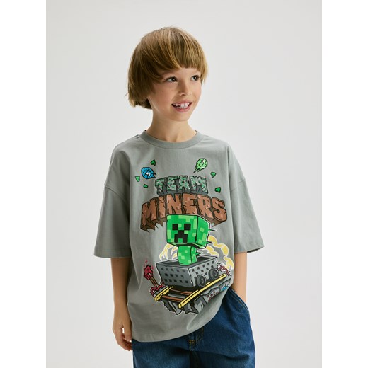 Reserved - Bawełniany t-shirt Minecraft - ciemnoszary ze sklepu Reserved w kategorii T-shirty chłopięce - zdjęcie 183636594