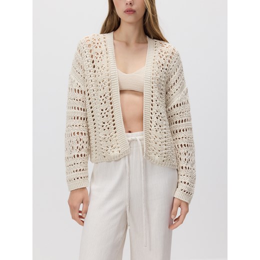 Reserved - Ażurowy kardigan - kremowy Reserved L Reserved