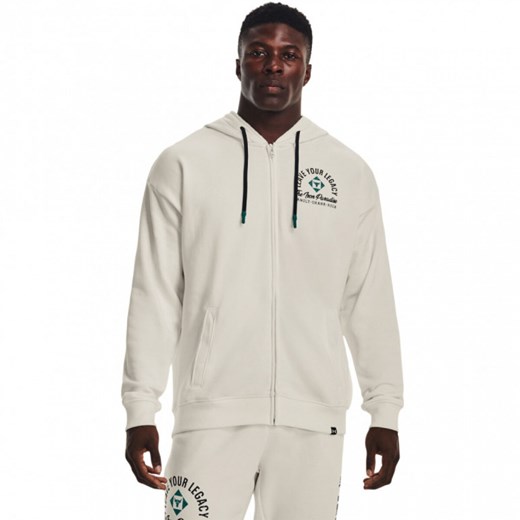 Męska bluza dresowa rozpinana z kapturem Under Armour Project Rock HW Terry FZ Fam - kremowa ze sklepu Sportstylestory.com w kategorii Bluzy męskie - zdjęcie 183641524