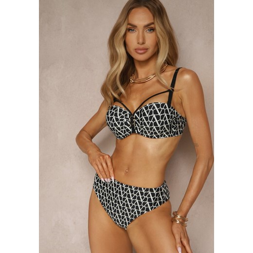 Czarne Bikini Biustonosz i Majtki Typu Figi w Geometryczny Wzór Linarissa ze sklepu renee.pl w kategorii Stroje kąpielowe - zdjęcie 183647922