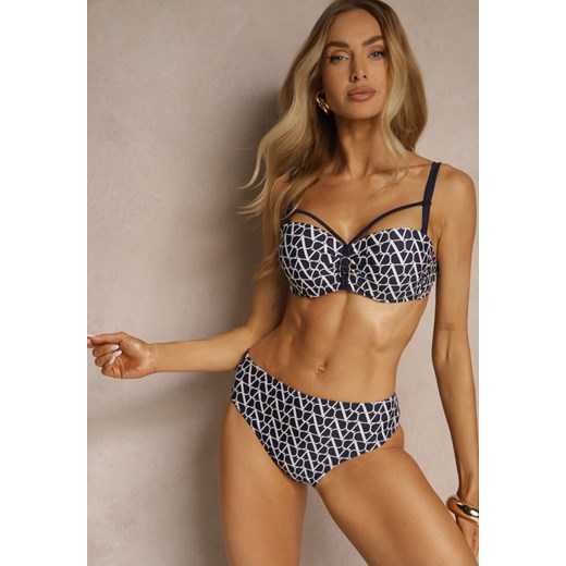 Granatowe Bikini Biustonosz i Majtki Typu Figi w Geometryczny Wzór Linarissa ze sklepu renee.pl w kategorii Stroje kąpielowe - zdjęcie 183647930