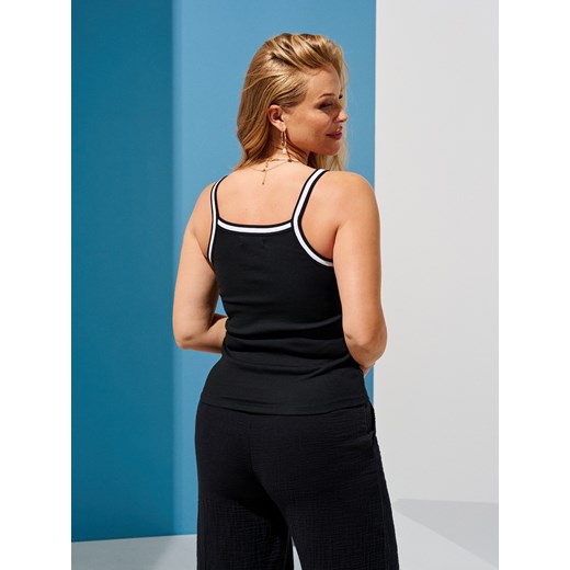 Sinsay - Bawełniany top z kontrastową lamówką - czarny Sinsay M Sinsay