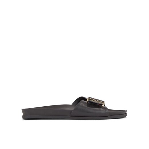 Klapki Tommy Hilfiger Th Hardware Leather Flat Sandal FW0FW07940 Czarny Tommy Hilfiger 40 eobuwie.pl