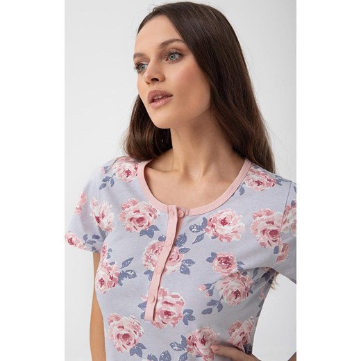 Koszula nocna damska szaroniebieska w róże 260, Kolor szaroniebieski, Rozmiar M, Luna ze sklepu Intymna w kategorii Koszule nocne - zdjęcie 183658531