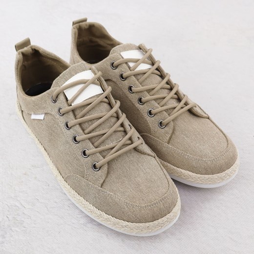 Espadryle męskie Nowacki wiązane casual beżowe z tkaniny