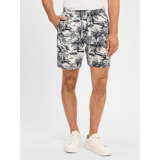 Tommy Hilfiger Lniane szorty - Mercer Mężczyźni len granatowy wzorzysty ze sklepu vangraaf w kategorii Spodenki męskie - zdjęcie 183661570