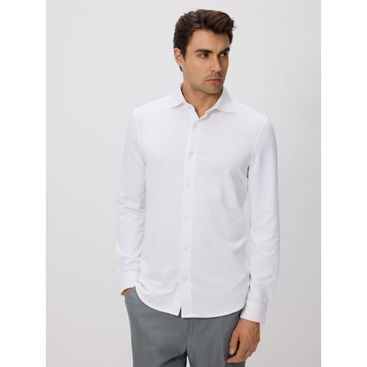 Reserved - Prążkowana koszula slim fit - biały ze sklepu Reserved w kategorii Koszule męskie - zdjęcie 183662364
