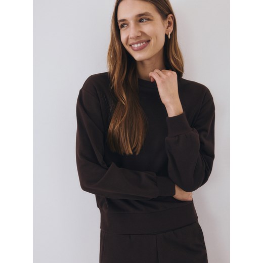 Reserved - Gładka bluza z bawełną - ciemnobrązowy Reserved L Reserved