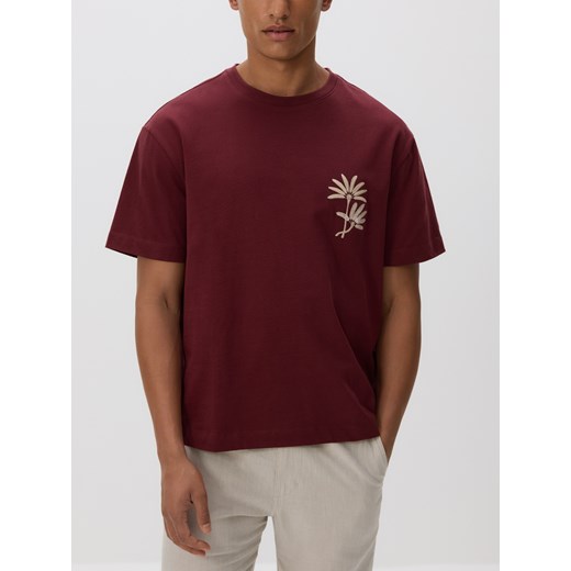 Reserved - T-shirt boxy z haftem - ciemnofioletowy Reserved XL Reserved