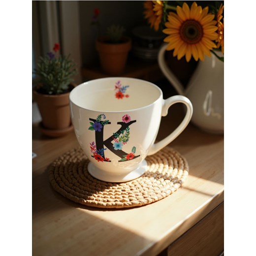 Sinsay - Porcelanowy kubek z inicjałem i kwiatowym motywem - błękitny ze sklepu Sinsay w kategorii Kubki - zdjęcie 183663573