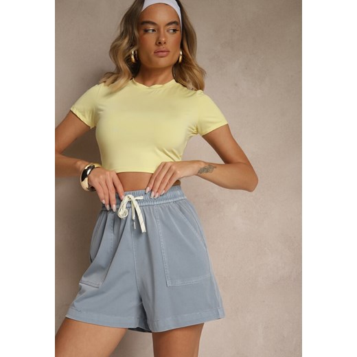 Jasnoniebieskie Szorty High Waist z Wiskozą o Klasycznym Kroju z Kieszeniami i Wiązaniem Raletta ze sklepu renee.pl w kategorii Szorty - zdjęcie 183663790