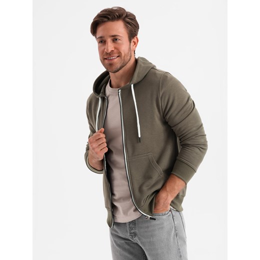 Bluza męska rozpinana z kapturem BASIC - ciemnooliwkowa V11 OM-SSBZ-0118 S promocja ombre