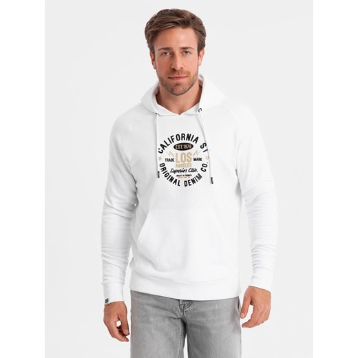 Męska bluza z nadrukiem kangurka - biała V1 OM-SSPS-0151 ze sklepu ombre w kategorii Bluzy męskie - zdjęcie 183664562