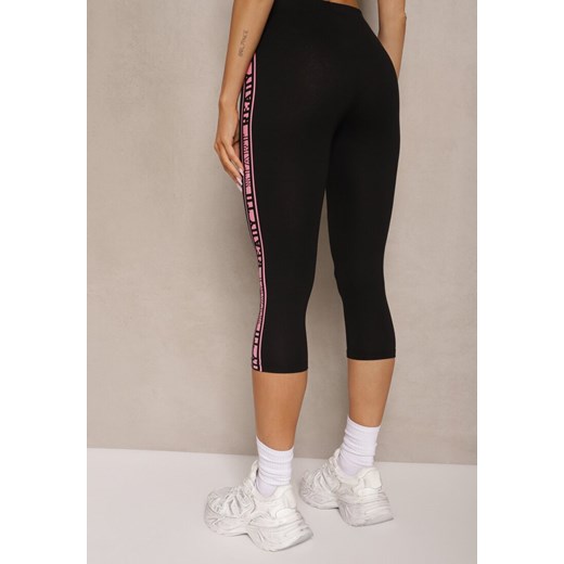 Czarno-Fuksjowe Legginsy Capri Low Waist z Bawełny Zdobione Lampasami Paseria Renee M okazja renee.pl